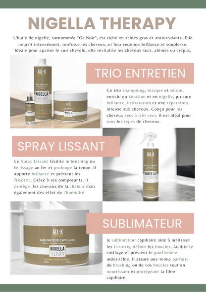 Spray Lissant Kératine – Anti-Frizz & Thermo-Protecteur, Coiffage Facilité
 Nigella Therapy - All-k Beauty - 250 ml